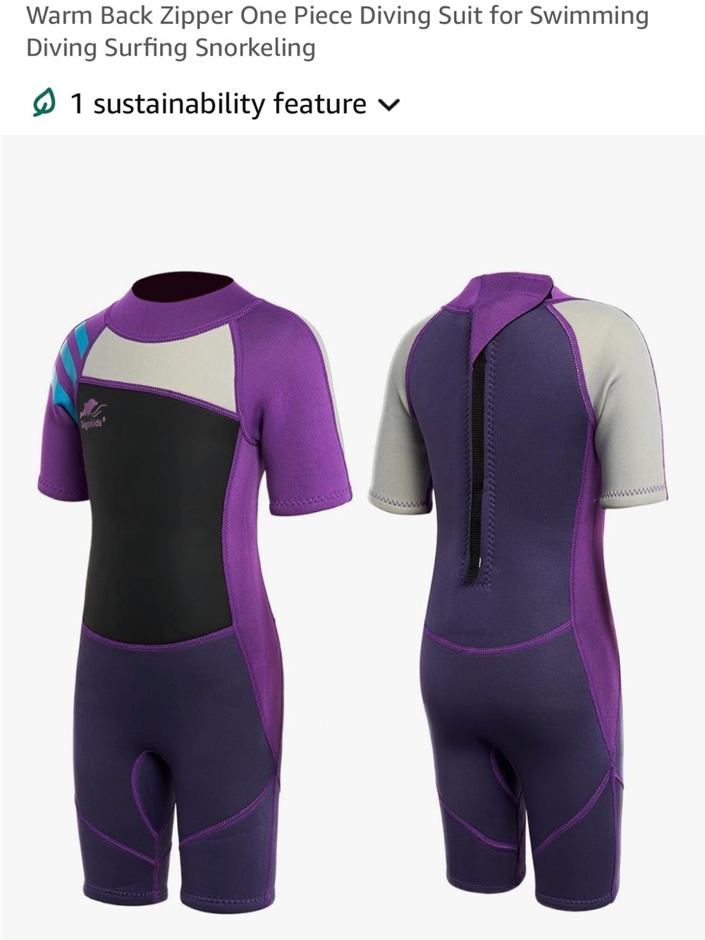 Kids Purple Short-Sleeve One-Piece Wetsuit with Back Zip
